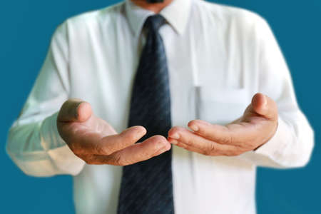 businessman hold two handの写真素材