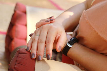 close up women hand with Thai traditional dressの写真素材