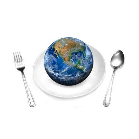 the earth on plate and spoonの写真素材