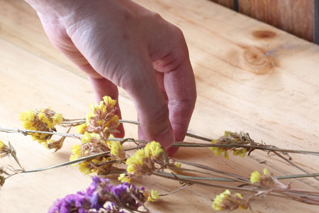 hand hold dry flower on table