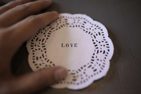 LOVE , paper with text note love. valentine day concept. fall in loveの写真素材