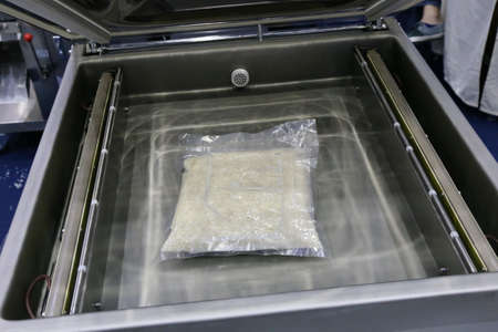 rice vacuum plastic bag packing machine backgroundの写真素材