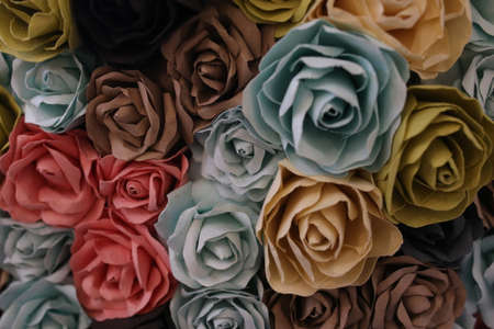 Pink roses background. Rose Bouquet and Hearts texture .Valentine or Wedding conceptの写真素材