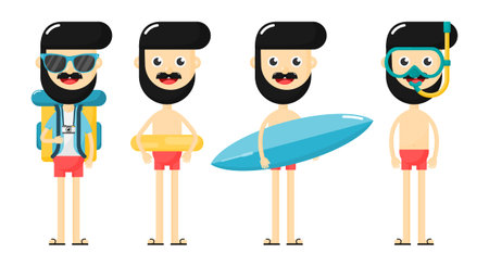 Summer time. Cartoon man and rubber ring. Sea vacation. Character Isolated on white background....