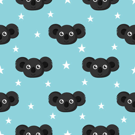 cute seamless pattern with cartoon baby koala and star for kids. animal on blue background. vector illustration.のイラスト素材