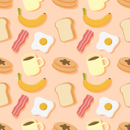 seamless pattern breakfast. food and drinks isolated on cream background. illustration vector.のイラスト素材