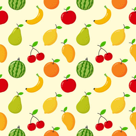 seamless pattern tropical fruit isolated on cream background. vector illustration.のイラスト素材
