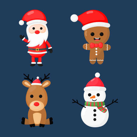 christmas character set isolated on blue background. illustration Vector.のイラスト素材