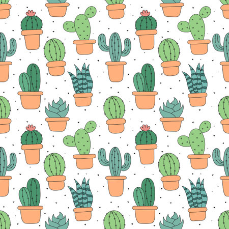 kawaii seamless pattern cute cactus cartoon isolated on white background. illustration vector.
