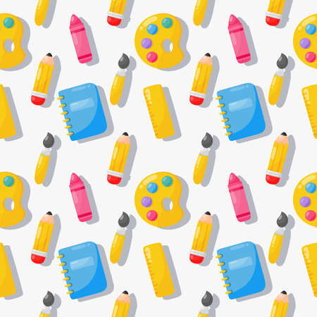 back to school seamless pattern. school supplies. education items on white background. vector Illustration.のイラスト素材