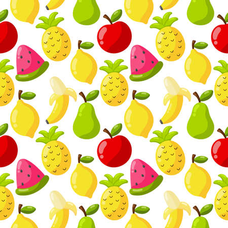 seamless pattern tropical fruit isolated on white background. vector illustration.のイラスト素材