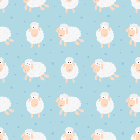 seamless sweet dreams sheep funny animal pattern on blue background for fabric, textile, paper, wallpaper, wrapping or greeting card. vector illustration.のイラスト素材
