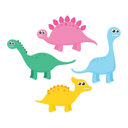collection of dinosaurs isolated on white background. illustration vector.のイラスト素材