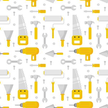 repair work tool seamless pattern cartoon style isolated on white background. illustration vector.のイラスト素材