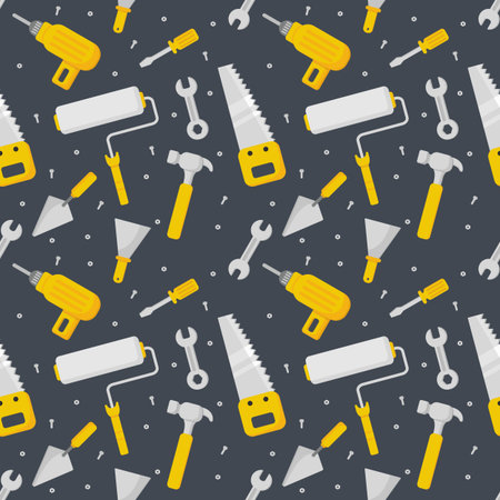 repair work tool seamless pattern cartoon style isolated on black background. illustration vector.のイラスト素材