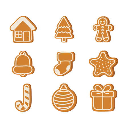 gingerbread cookies set christmas isolated on white background. illustration Vector.のイラスト素材