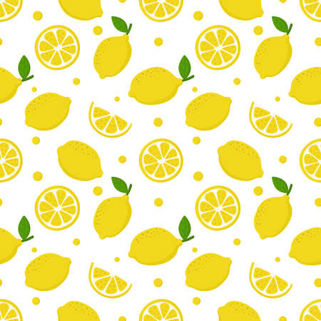 lemon slices seamless pattern on white background. fruit citrus. elements for menu. Vector illustration.のイラスト素材