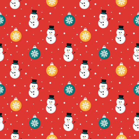christmas seamless pattern with snowman isolated on red background. vector Illustration.のイラスト素材