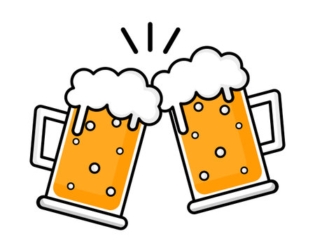 Two beer glass. Cheers mate. Drink with friends. pub menu. clink glasses festival Isolated on white...