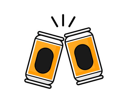 Two Canned beer. Cheers mate. Drink with friends. pub menu. clink glasses. festival Isolated on white background. Vector Illustration.のイラスト素材