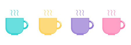 kawaii Cute Pastel set Cute Coffee and Tea Cup cartoon with different types isolated on White Background for cafe or restaurant. illustration Vector.のイラスト素材