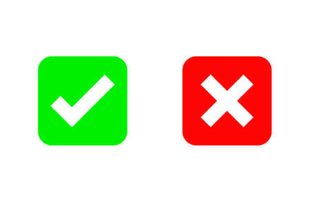 Check marks icons. accept and reject. right and wrong. Isolated on white background. Vector Illustration.のイラスト素材