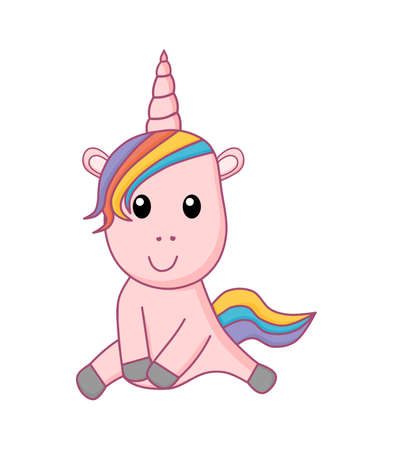 Cute magical unicorn. Magic cartoon fantasy cute animal. Isolated on white background. Vector Illustration.のイラスト素材