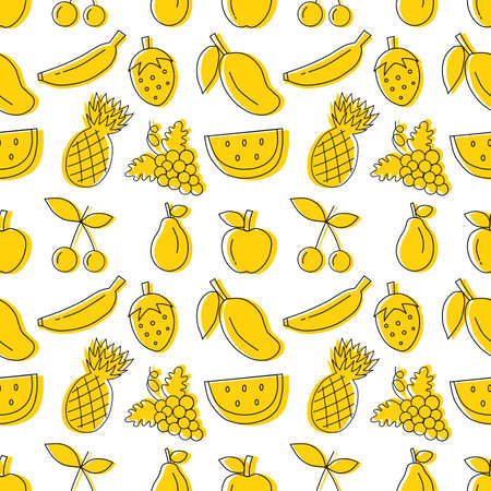 yellow hand drawn fruit seamless pattern with White background. vector illustration.のイラスト素材