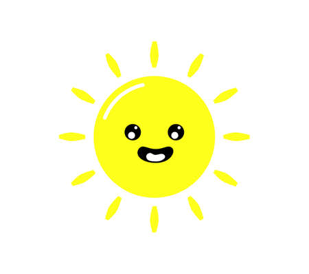 kawaii cuts sun cartoon with Funny Faces isolated on White Background. summer Vector illustration.のイラスト素材