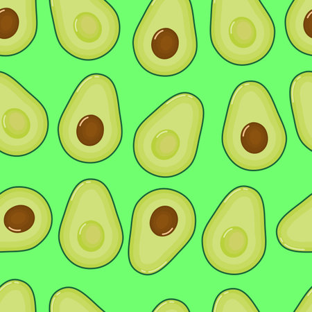 Fresh avocado slices seamless pattern on green background. Fruit citrus. Organic food. Elements for...