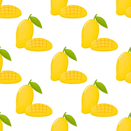 Yellow mango Seamless pattern. fruit collection for juice packaging. textile, wrapping, wallpapers. isolated on white background.のイラスト素材