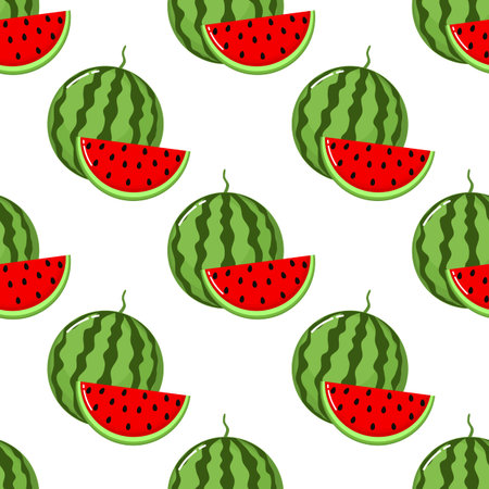 red watermelon slices Seamless Pattern. fruit collection for juice packaging. textile, wrapping,...
