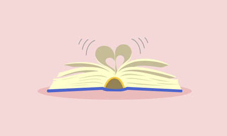 Medium of love. Open the book, make a book sheet in the shape of a heart.のイラスト素材