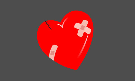 The heart has stitches attached to the plaster, bruises.  Heartbreaking,coma,severely disappointed.のイラスト素材