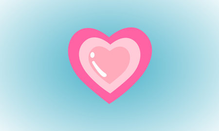 Heart, symbol of love and Valentine's Day. Three layers of pink flat icons have a reflection on blue background.のイラスト素材