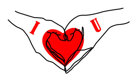 Two hands in the form of a love symbol on a white background. Positive emotions on valentines day.の写真素材