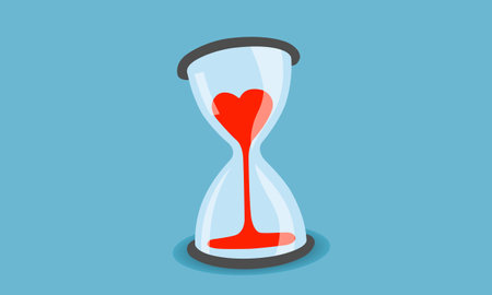 Heart shaped hourglass illustration icon.  Means being in love or the length of our lives.のイラスト素材