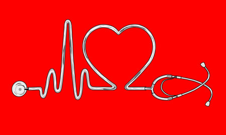 Stethoscope pulse heartbeat medical health care modern minimalist design.  Heart wave stethoscope on...