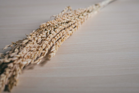 Dry flower on wood tableの写真素材