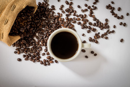 Coffee cup and coffee beansの写真素材