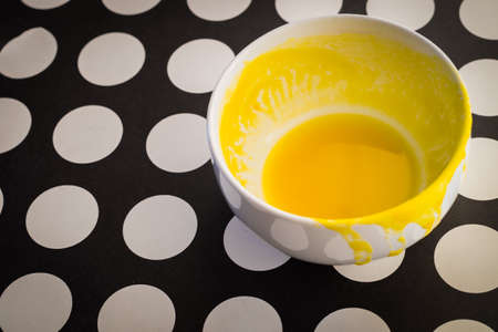 Dirty bowl After eating pumpkin soupの写真素材