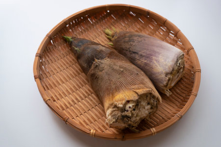 Bamboo shoots on bamboo zaruの写真素材