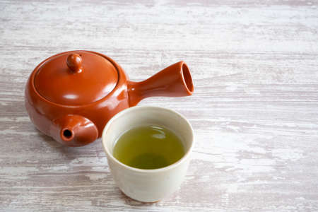 Teapot and green tea cupの写真素材