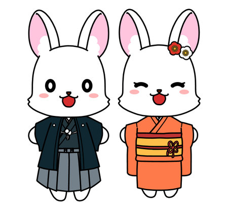 Illustration of a rabbit wearing a kimonoのイラスト素材