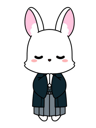 Illustration of a rabbit wearing a kimono prayingのイラスト素材
