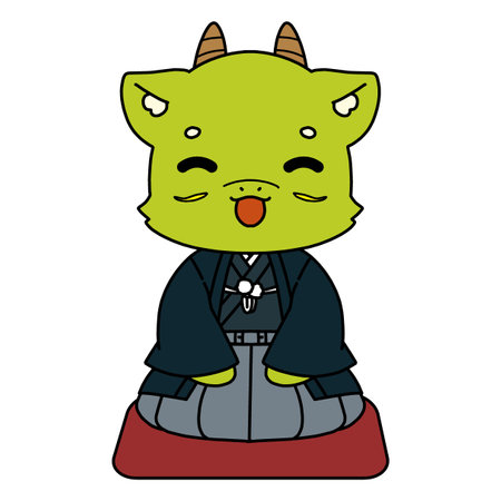 Illustration of a dragon character wearing a kimono sitting uprightのイラスト素材