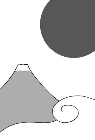 Gray Mt. Fuji and Hinomaru New Year's card materialのイラスト素材
