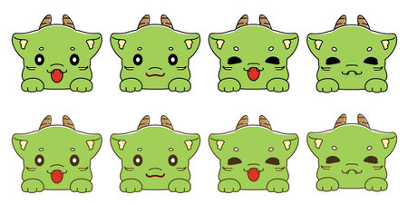 Dragon character face expression setのイラスト素材