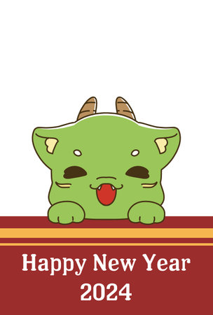 Smiling Dragon Character and Happy New Year 2024 New Year's Cardのイラスト素材