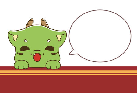 New Year's card material with smiling dragon character and speech bubbleのイラスト素材